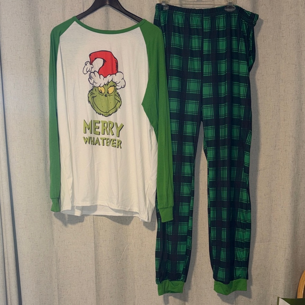 Adult Green Grinch 'Merry Whatever' Holiday Pajama Set